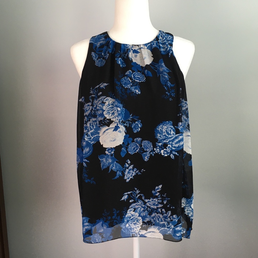 NEW Vince Camuto Floral Print Black Tank Top S - Picture 2 of 8